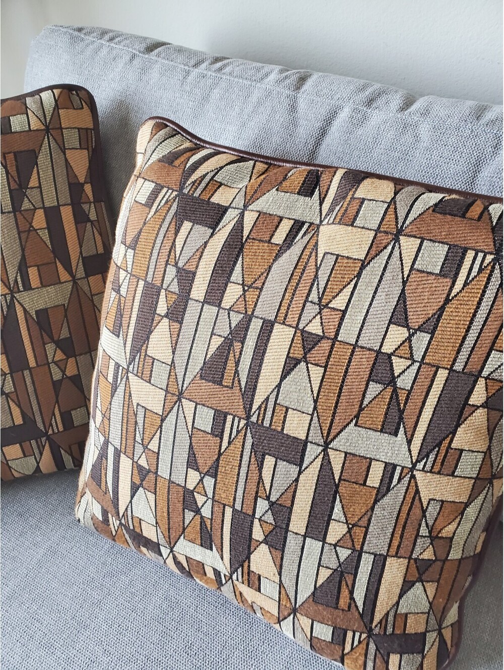 Pair Vintage MCM Pillows 70s Mid Century Modern Woven Geometric Retro Boho Throw